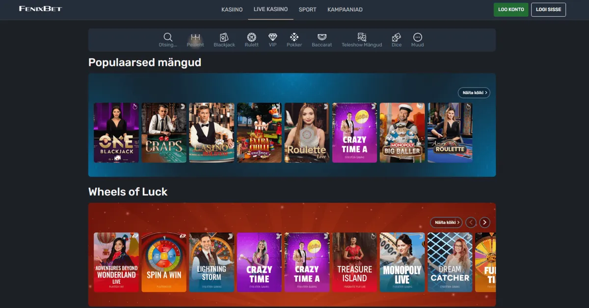 fenixbet casino live casino
