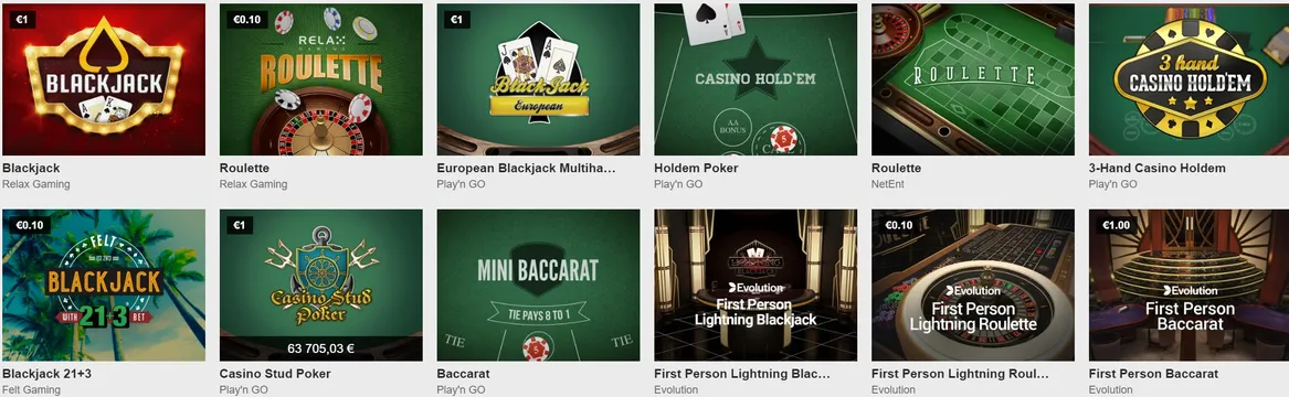 mariacasino casino table games